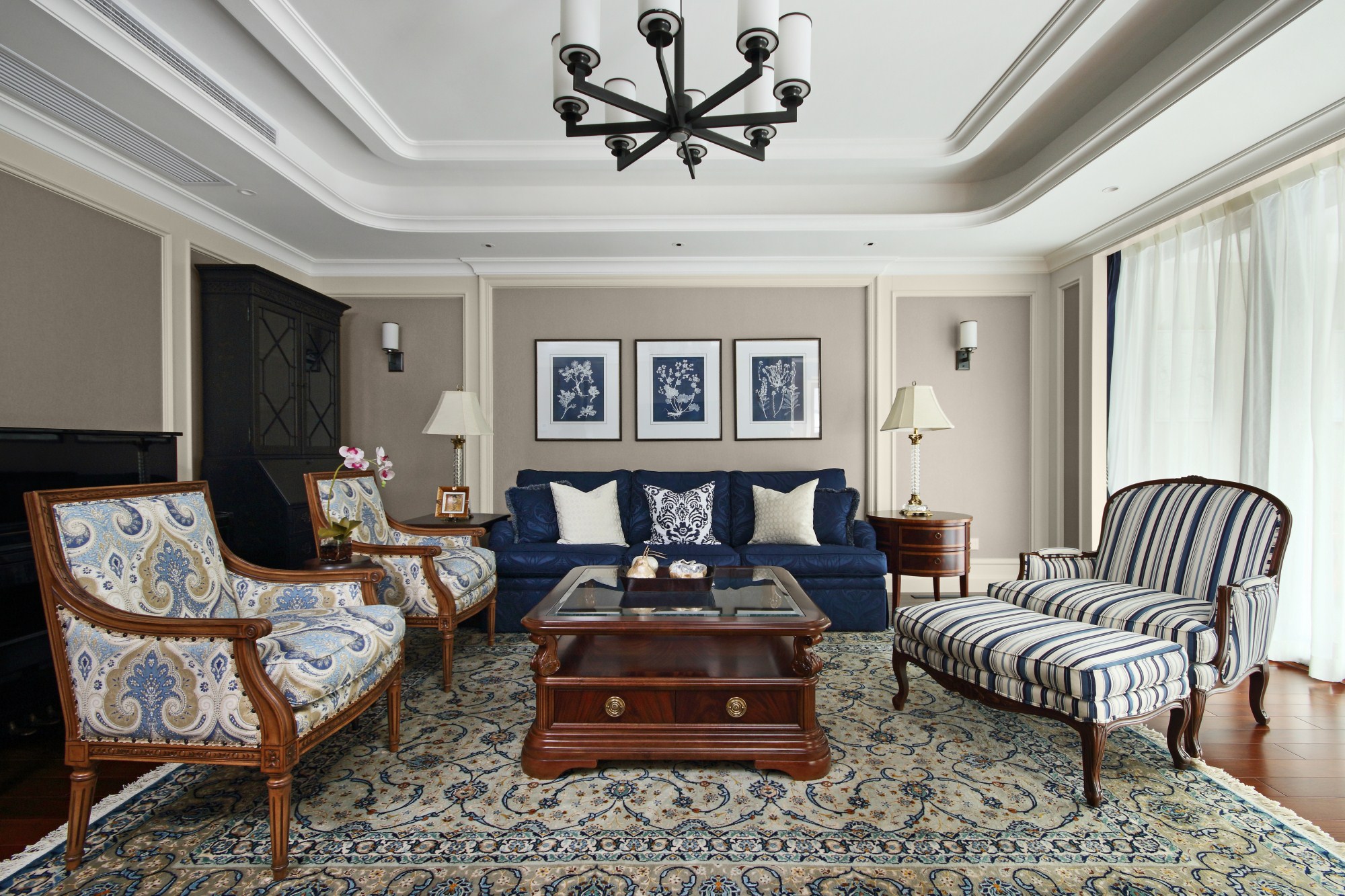 客厅窗帘装修效果图华丽420平美式别墅客厅装修效美式客厅设计图片赏析