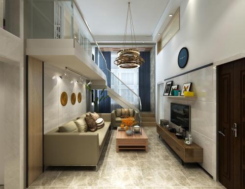 装修效果图精致120平现代复式客厅装饰美101-120m²复式家装装修案例效果图
