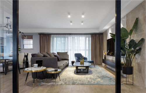 客厅窗帘装修效果图典雅93平现代四居客厅实景图