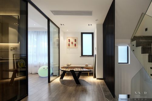 功能区木地板装修效果图轻奢66平现代复式休闲区设计效