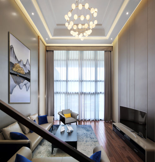 客厅窗帘装修效果图精致43平现代复式客厅设计美图