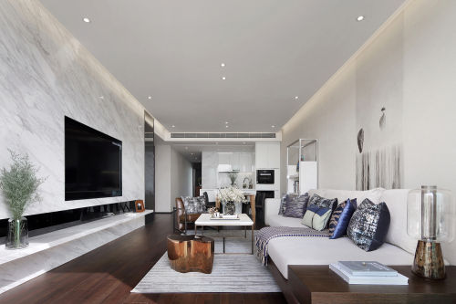 客厅木地板装修效果图低调现代复式客厅沙发图151-200m²复式家装装修案例效果图
