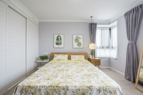 卧室窗帘1装修效果图大气60平北欧二居卧室实景图片