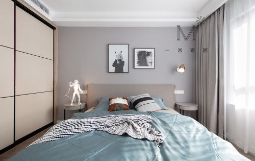 卧室窗帘装修效果图105㎡现代北欧主卧设计图