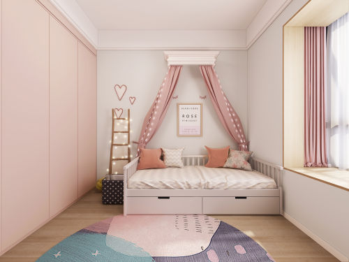 卧室窗帘装修效果图华丽58平北欧复式儿童房实拍图