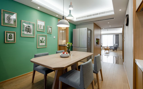 绿色厨房木地板2装修效果图简致北欧三居餐厅实景图