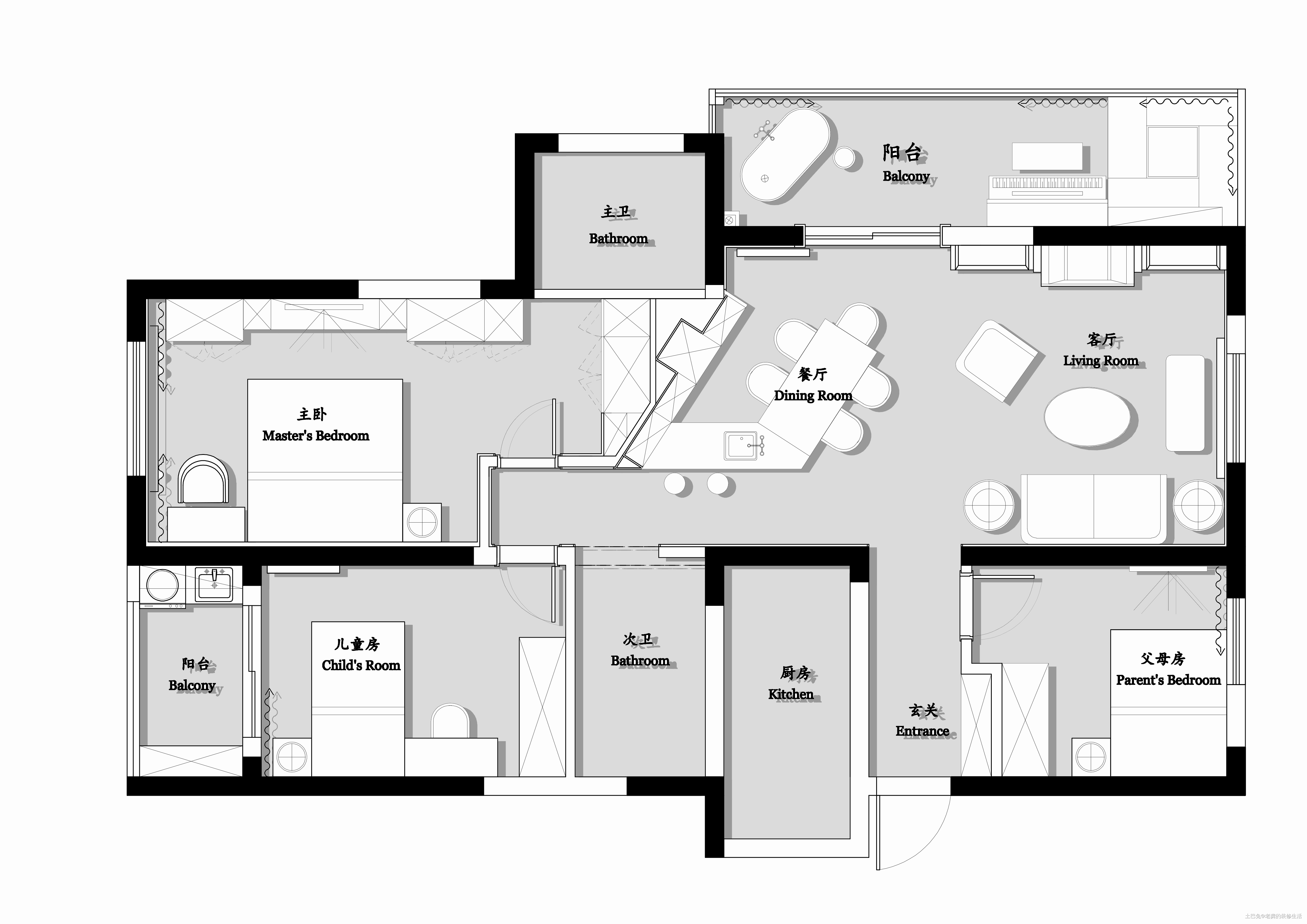 典雅92平混搭三居装潢图混搭功能区设计图片赏析