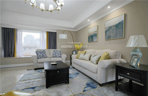 客厅窗帘2装修效果图温馨145平美式四居客厅设计美