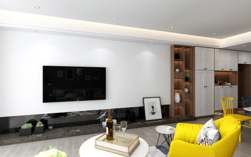 白色客厅电视背景墙装修效果图120m²打破常规的三居室简洁