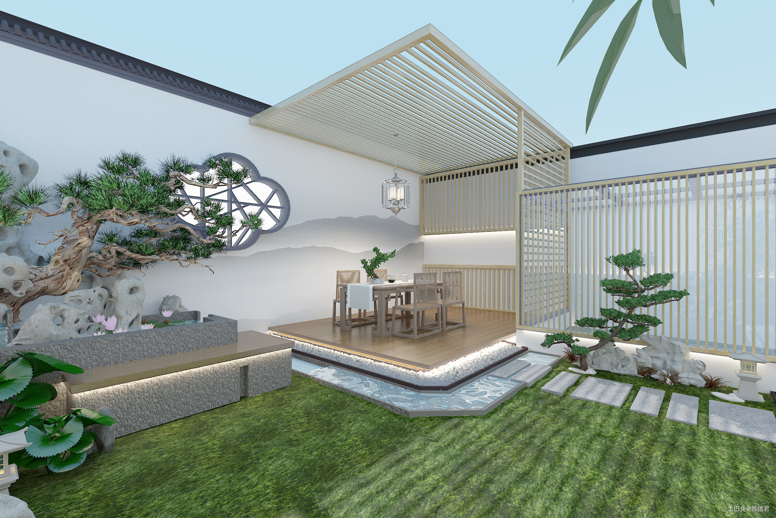 悠雅368平中式别墅花园装修图新中式功能区设计图片赏析