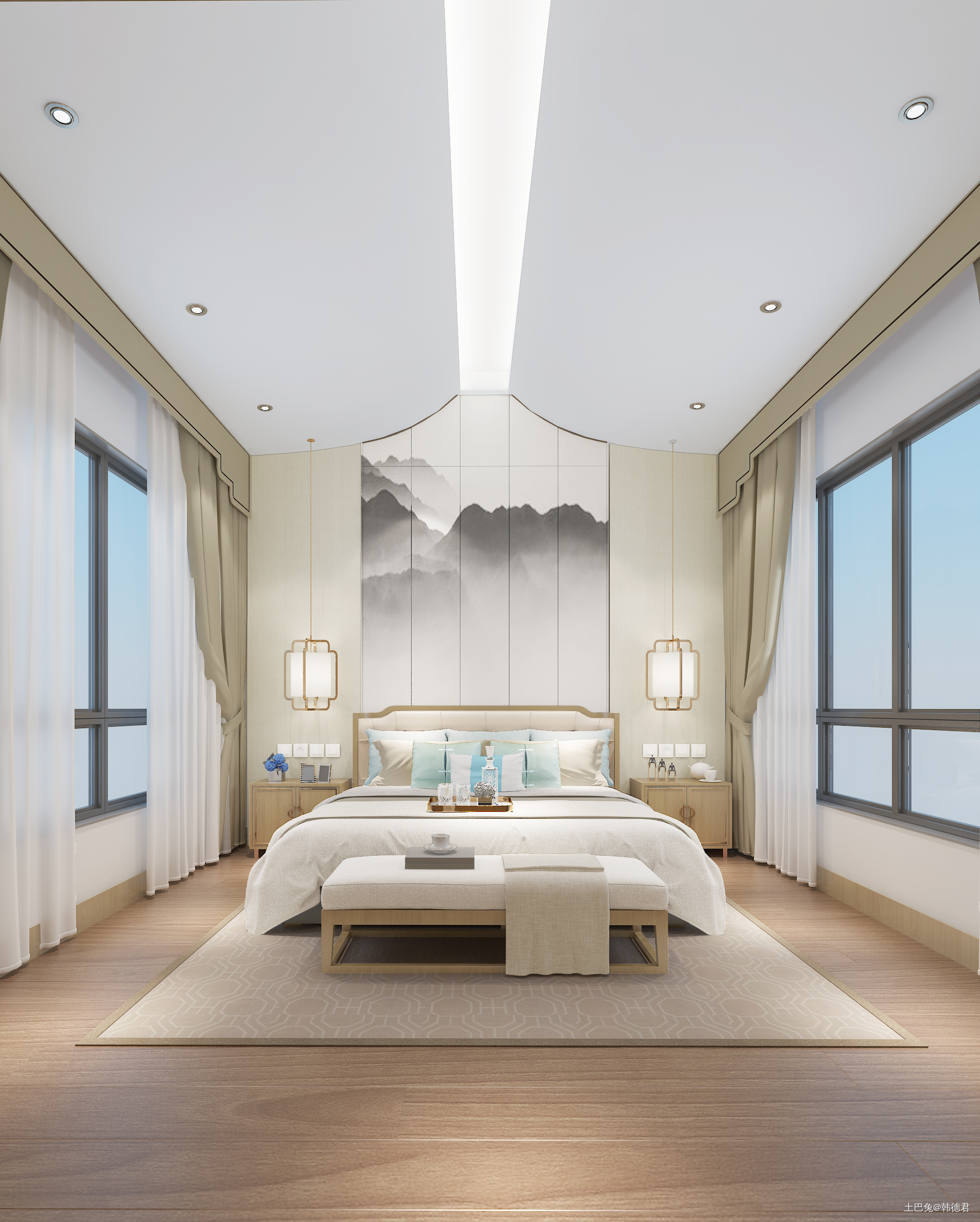温馨760平中式别墅卧室设计图新中式卧室设计图片赏析