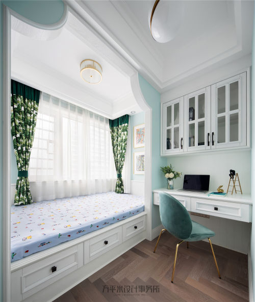 浪漫135平美式四居儿童房装修装饰图卧室窗帘美式经典卧室设计图片赏析