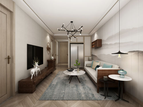 客厅装修效果图优美60平中式二居客厅美图60m²以下二居新中式家装装修案例效果图