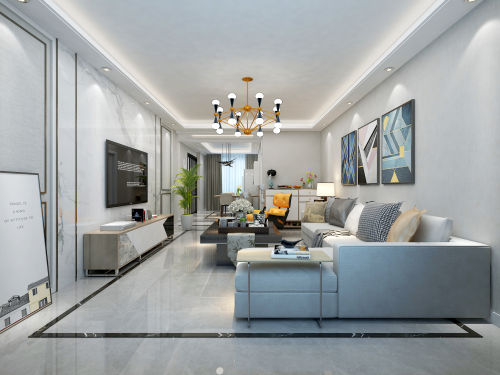 客厅装修效果图典雅20平现代小户型客厅设计案121-150m²一居现代简约家装装修案例效果图