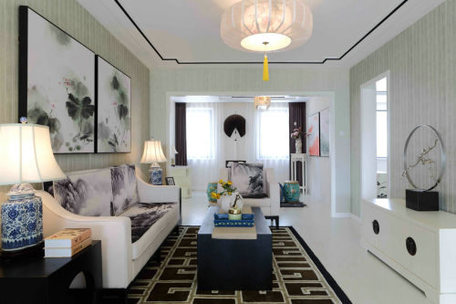 悠雅160平中式复式客厅装修装饰图客厅沙发151-200m²复式中式现代家装装修案例效果图