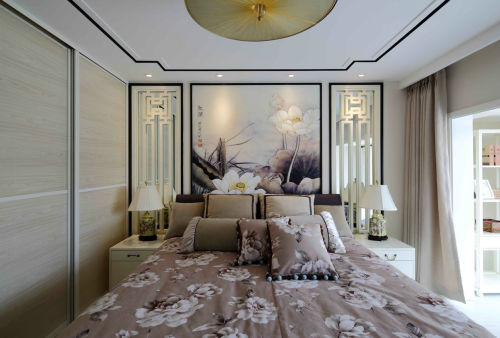 质朴41平中式复式卧室效果图卧室窗帘