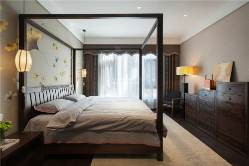 卧室窗帘装修效果图中式四居卧室设计实景图