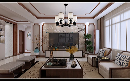 典雅131平中式三居客厅实景图装修图大全