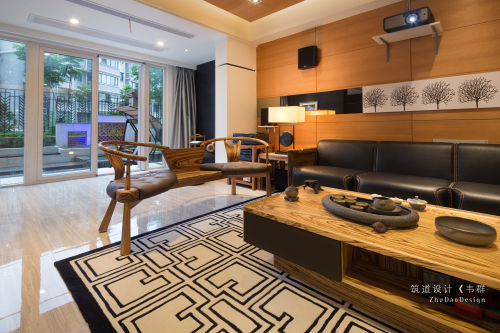 橙色现代简约客厅窗帘装修效果图精致56平现代复式客厅设计图