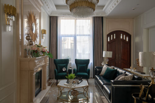 客厅窗帘装修效果图悠雅285平美式别墅客厅案例图