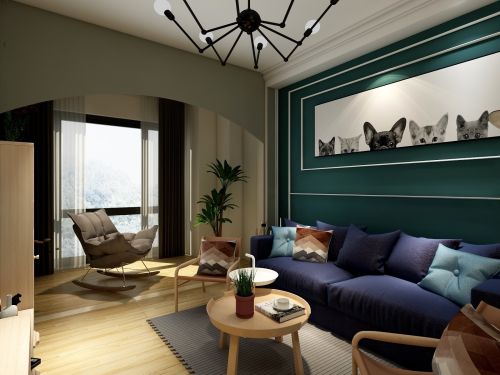 客厅窗帘装修效果图浪漫117平北欧三居客厅装修装