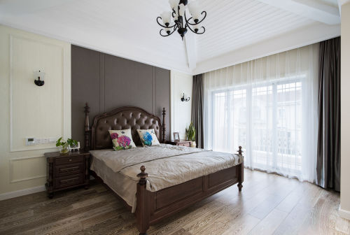卧室窗帘4装修效果图独墅苑美式卧室实景图片