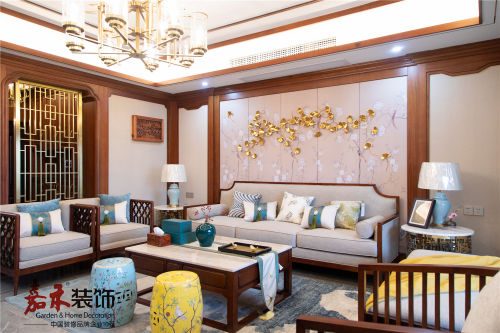客厅沙发装修效果图轻奢200平中式四居客厅美图151-200m²四居及以上中式现代家装装修案例效果图