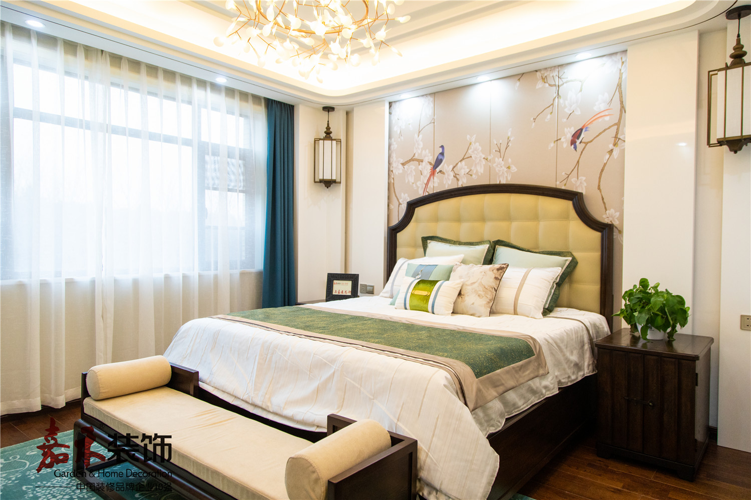 卧室窗帘装修效果图简洁120平中式四居卧室装饰图新中式卧室设计图片赏析