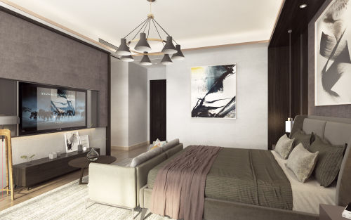 卧室电视背景墙2装修效果图典雅120平现代四居卧室设计案