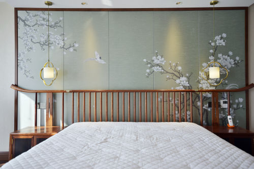明亮260平中式复式卧室效果图卧室床复式中式现代家装装修案例效果图
