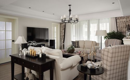 客厅窗帘装修效果图温馨127平美式三居客厅图片欣