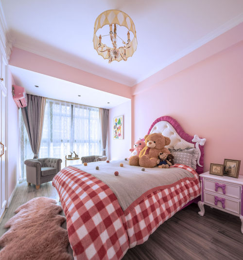 精美93平现代四居儿童房设计图卧室窗帘设计图片赏析