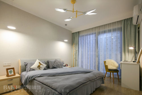 卧室窗帘装修效果图优美117平北欧三居卧室装修图