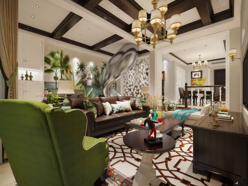 华丽300平美式别墅客厅装潢图客厅沙发