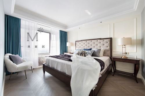 卧室窗帘2装修效果图130㎡低奢美式卧室实景图