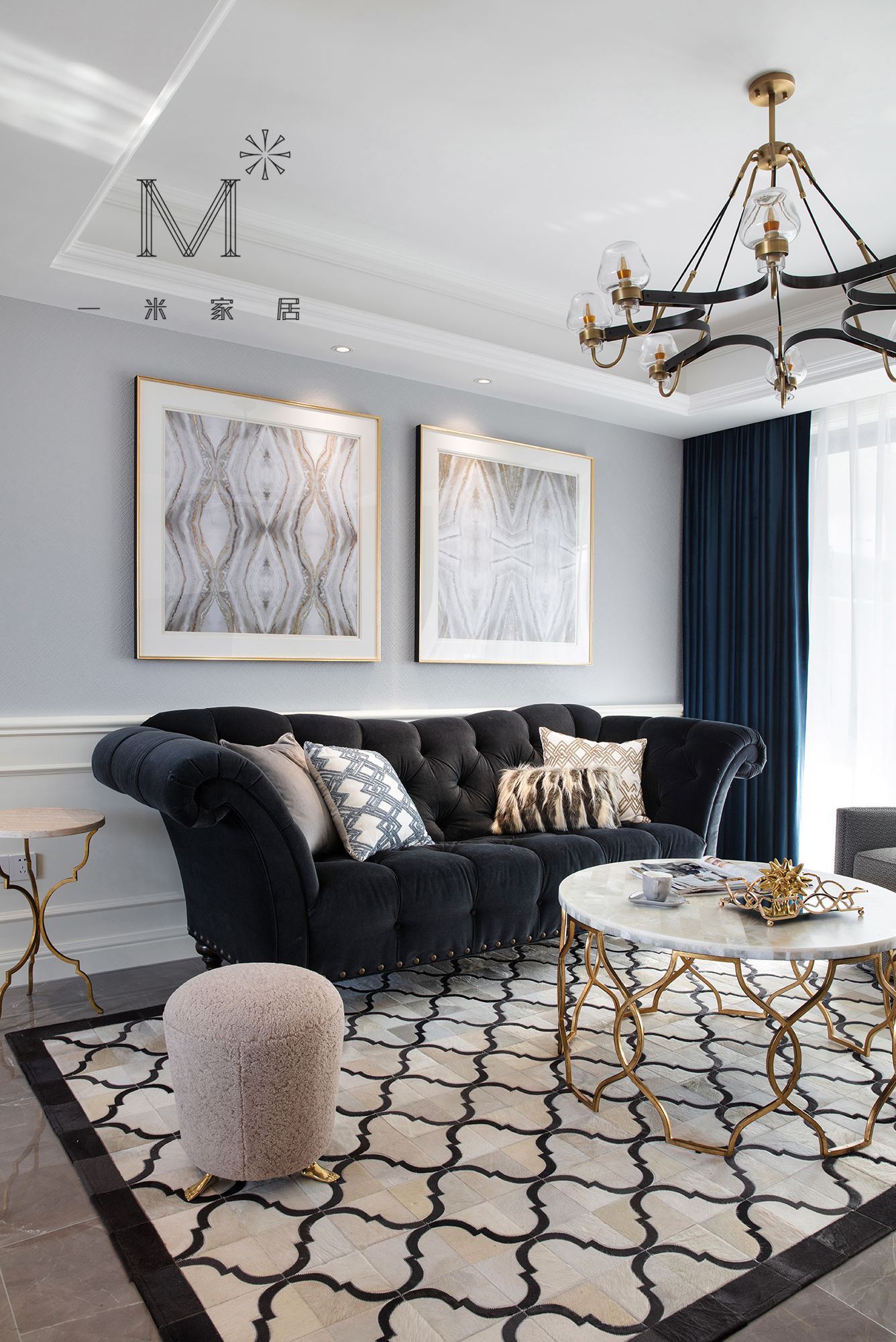 客厅窗帘1装修效果图130㎡低奢美式客厅吊灯图片美式客厅设计图片赏析