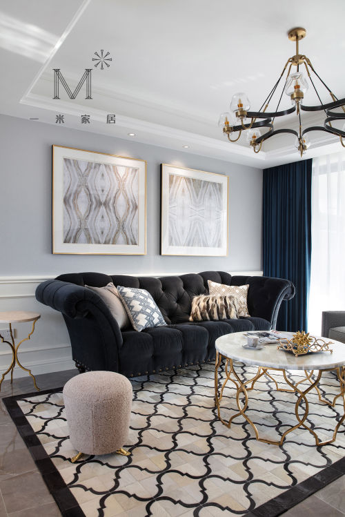 客厅窗帘装修效果图130㎡低奢美式客厅吊灯图片