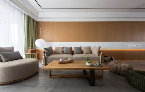 北固湾日式客厅沙发图片客厅窗帘151-200m²四居及以上日式家装装修案例效果图