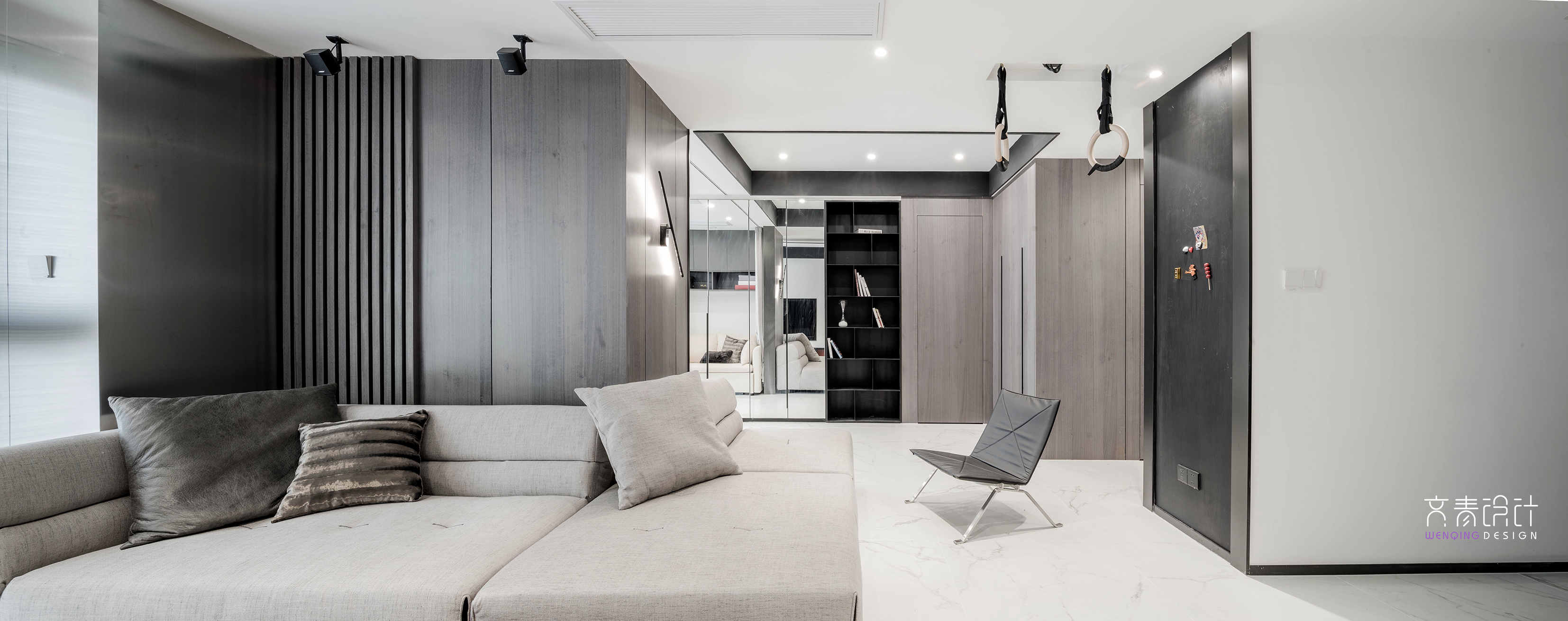 客厅床3装修效果图平行线丨不可能，89方小户型超现代简约客厅设计图片赏析