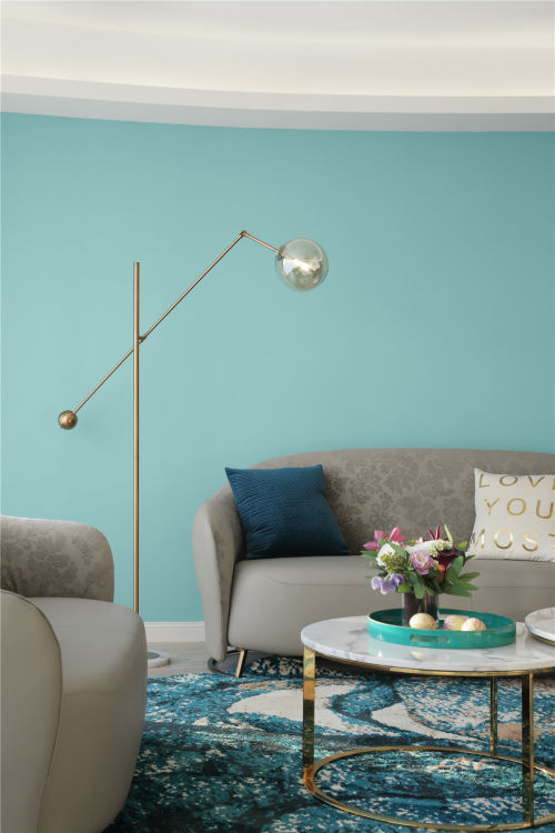 客厅茶几装修效果图蒂芙尼蓝色现代风客厅落地灯设计
