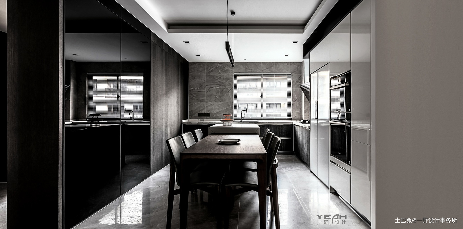 140m²现代黑白灰餐厅实景图片现代简约餐厅设计图片赏析
