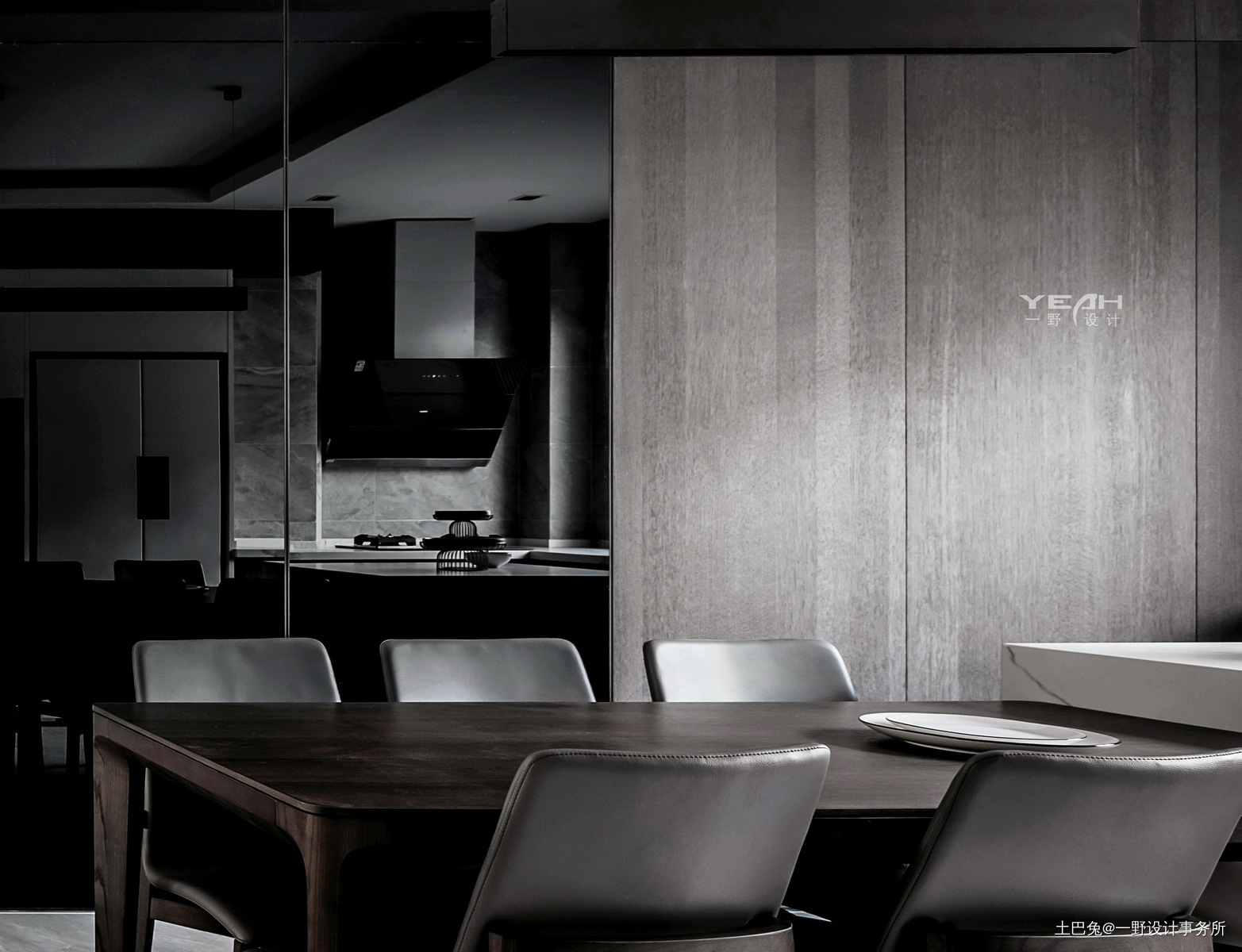 一野设计140m²现代黑白灰现代简约餐厅设计图片赏析