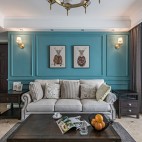 蓝色系美式客厅沙发背景墙设计