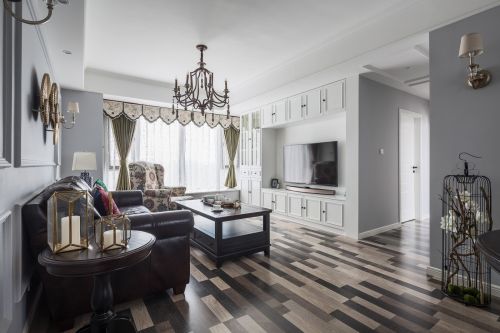 灰色美式经典客厅窗帘装修效果图浓情美式客厅实景图