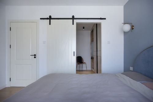 卧室木地板3装修效果图小复式北欧风卧室谷仓门设计