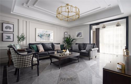 灰色美式经典客厅窗帘装修效果图MissCoco美式客厅吊灯图