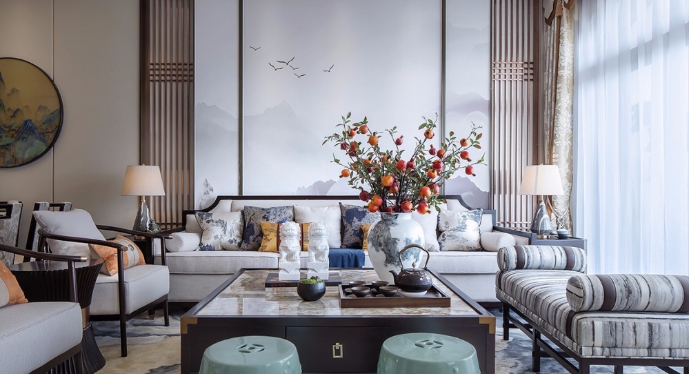 客厅窗帘装修效果图雅奢东方中式客厅沙发图中式现代客厅设计图片赏析