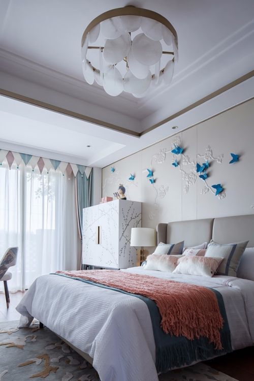 卧室窗帘3装修效果图雅奢东方中式次卧吊灯图