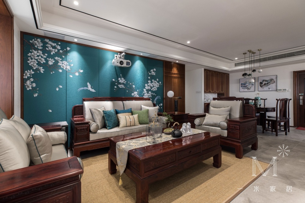 客厅沙发3装修效果图140㎡优雅中式客厅背景墙设计新中式客厅设计图片赏析