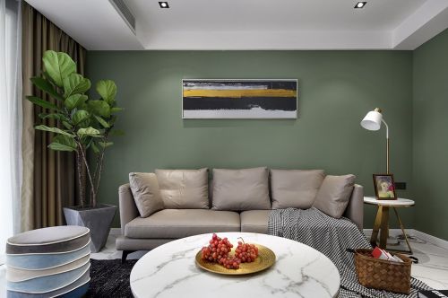 绿色客厅沙发1装修效果图独墅湾现代风客厅装饰画图片
